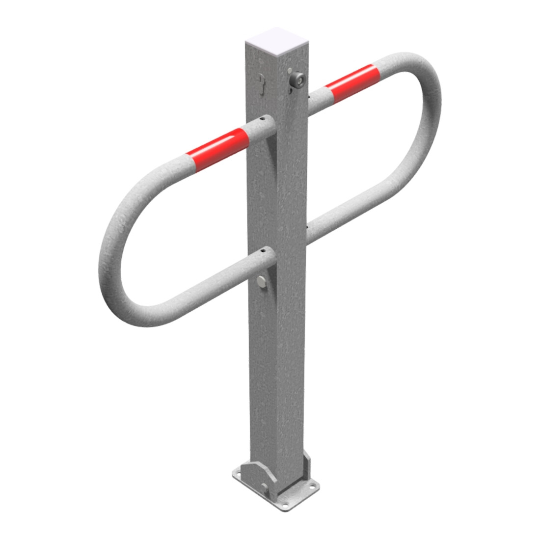 Schake Parkplatzsperre Typ 471UZ, 70x70mm, umlegbar, Breite 800mm Überflur 900mm + Profilzylinder feuerverzinkt