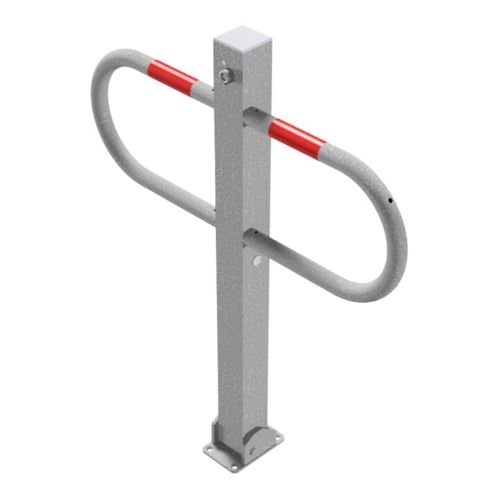 Schake Parkplatzsperre Typ 471UZ, 70x70mm, umlegbar, Breite 800mm Überflur 900mm + Profilzylinder feuerverzinkt