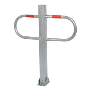 Schake Parkplatzsperre Typ 471UZB, 70x70mm, umlegbar, Breite 800mm Überflur 900mm + Profilzylinder, weiß / rot