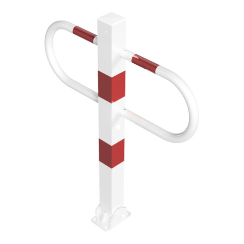 Schake Parkplatzsperre Typ 471UZB, 70x70mm, umlegbar, Breite 800mm Überflur 900mm + Profilzylinder, weiß / rot