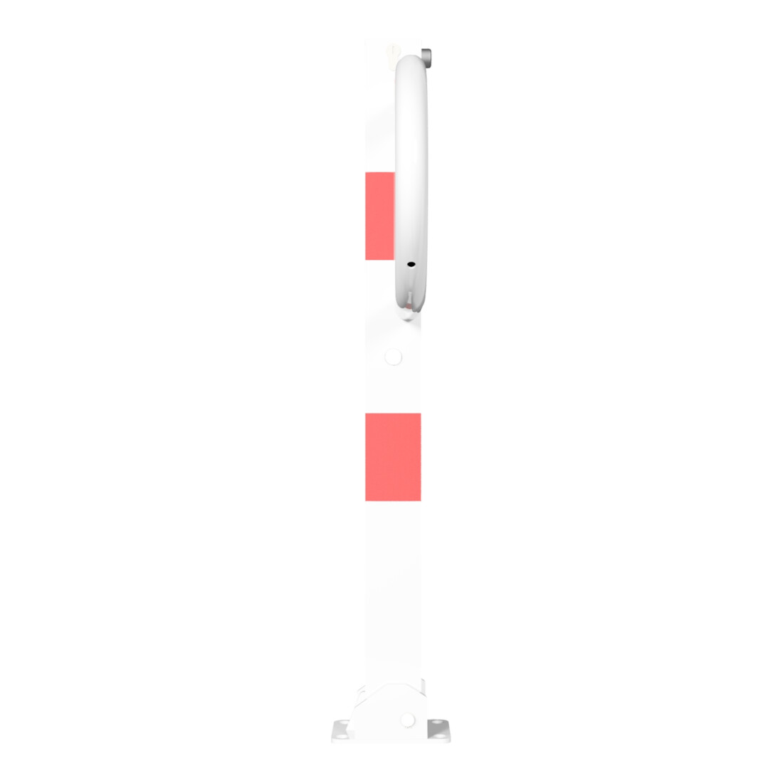 Schake Parkplatzsperre Typ 471UZB, 70x70mm, umlegbar, Breite 800mm Überflur 900mm + Profilzylinder, weiß / rot