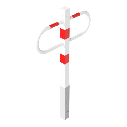 Schake Parkplatzsperre Typ 471ZB, 70x70mm, herausnehmbar + Profilzylinder, Breite 800mm, Höhe Überflur 900mm, weiß / rot + Bodenhülse