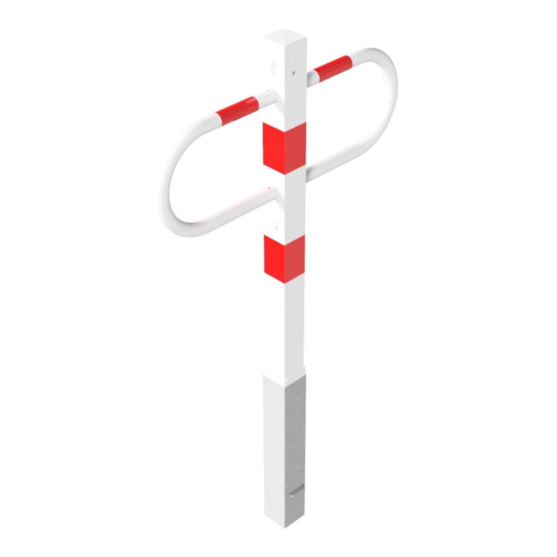 Schake Parkplatzsperre Typ 471ZB, 70x70mm, herausnehmbar + Profilzylinder, Breite 800mm, Höhe Überflur 900mm, weiß / rot + Bodenhülse