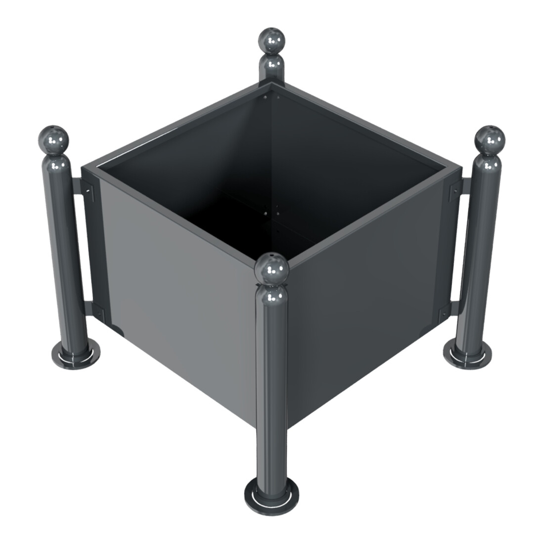 Schake Pflanzbehälter Rundrohre Ø 76 mm senkrecht Außenmaß: 880 x 880 mm + Kugelkopf 680 mm