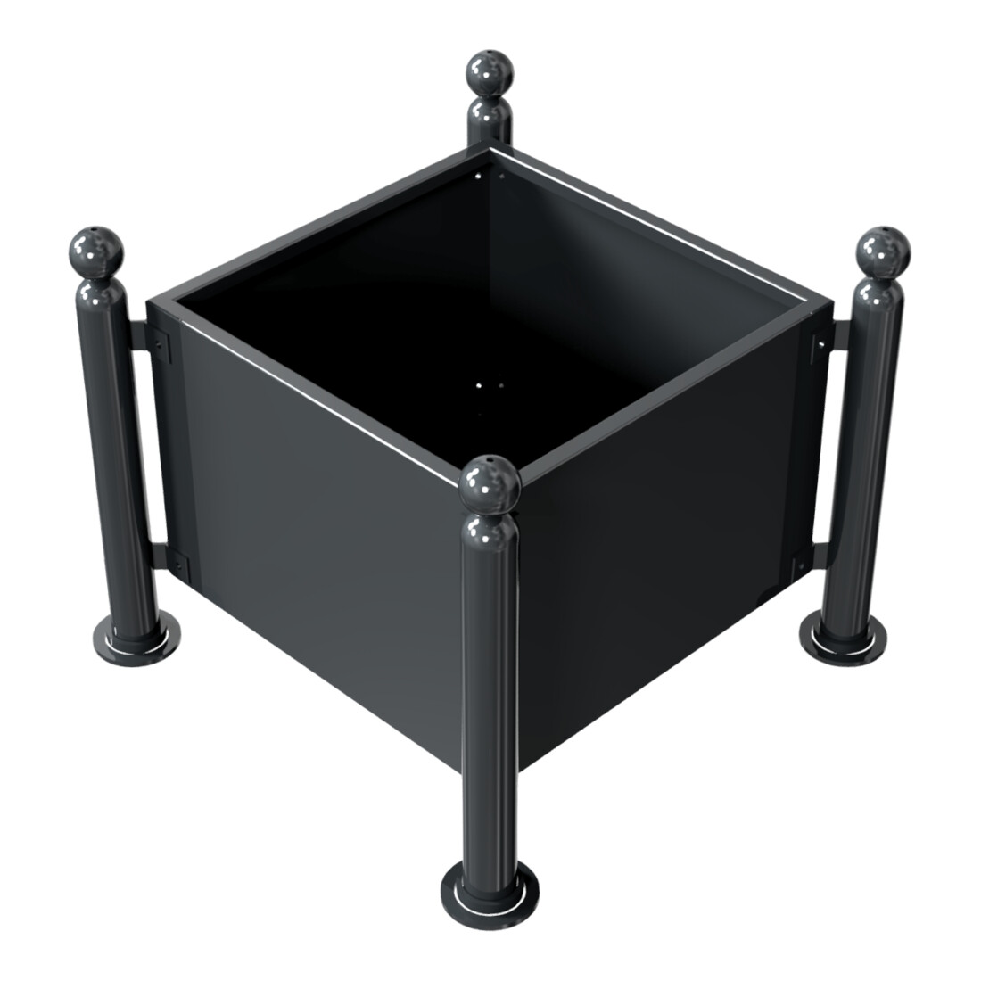 Schake Pflanzbehälter Rundrohre Ø 76 mm senkrecht Außenmaß: 880 x 880 mm + Kugelkopf 680 mm