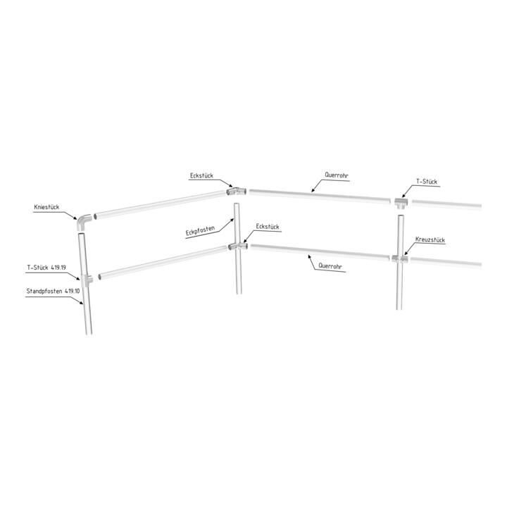 Set Schake Querrohr Ø 60mm, Länge: 2500mm + Schake Aluminium, T, stück für Ø 60mm + Schake Aluminium Eckschelle für Ø 60mm als Gelenk + Schraube M 10x60mm + Schake Aluminium, Kreuzstück für Ø 60mm Artikelnr., 93201