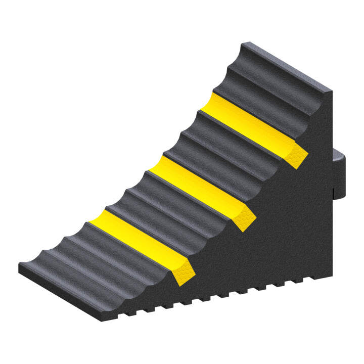 Schake Radkeil schwarz mit drei gelben Streifen, 285 x 155 x 185 mm