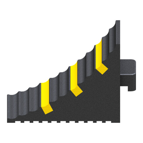 Schake Radkeil schwarz mit drei gelben Streifen, 285 x 155 x 185 mm