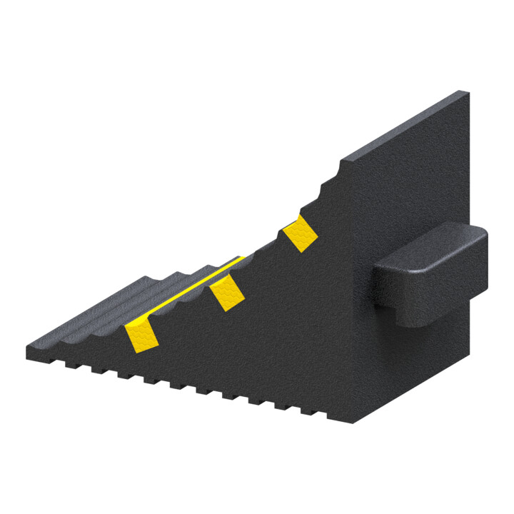 Schake Radkeil schwarz mit drei gelben Streifen, 285 x 155 x 185 mm