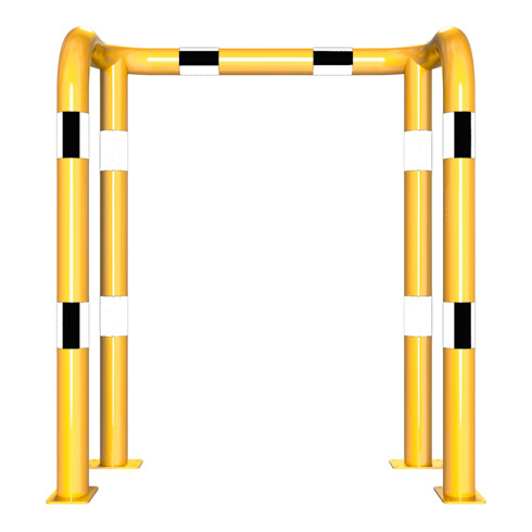 Schake Rammschutzbügel Doppelbügel, Gesamttiefe 400 mm + 4 Standpfosten gelb/schwarz Breite: 1000 mm, Höhe Überflur: 1150 mm zum Aufdübeln