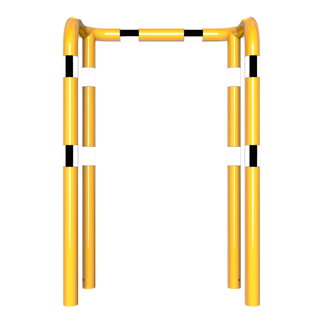 Schake Rammschutzbügel Doppelbügel, Gesamttiefe 400 mm + 4 Standpfosten gelb/schwarz Breite: 1000 mm, Höhe Überflur: 1150 mm zum Einbetonieren