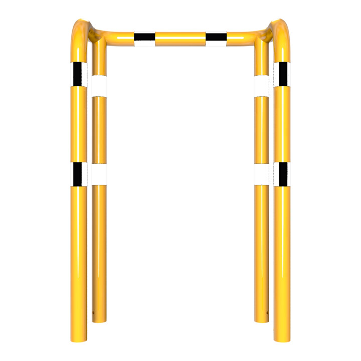 Schake Rammschutzbügel Doppelbügel, Gesamttiefe 400 mm + 4 Standpfosten gelb/schwarz Breite: 1000 mm, Höhe Überflur: 1150 mm zum Einbetonieren