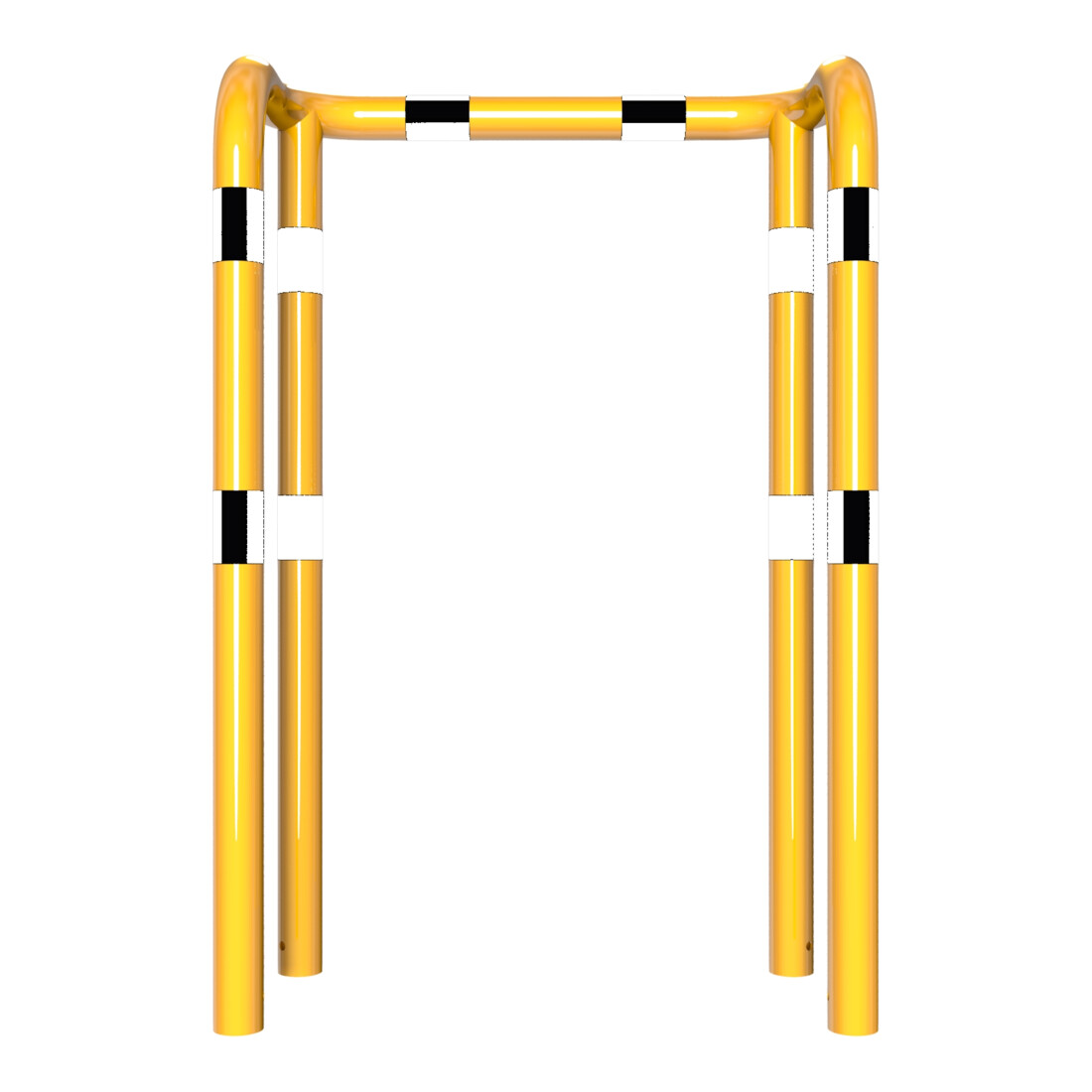 Schake Rammschutzbügel Doppelbügel, Gesamttiefe 400 mm + 4 Standpfosten gelb/schwarz Breite: 1000 mm, Höhe Überflur: 1150 mm zum Einbetonieren