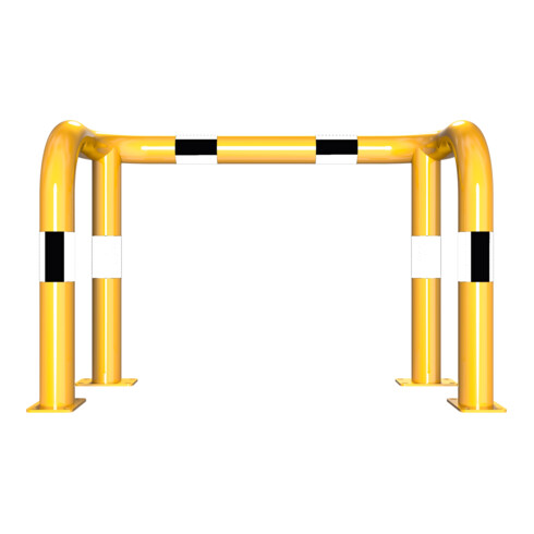 Schake Rammschutzbügel Doppelbügel, Gesamttiefe 400 mm + 4 Standpfosten gelb/schwarz Breite: 1000 mm, Höhe Überflur: 650 mm zum Aufdübeln