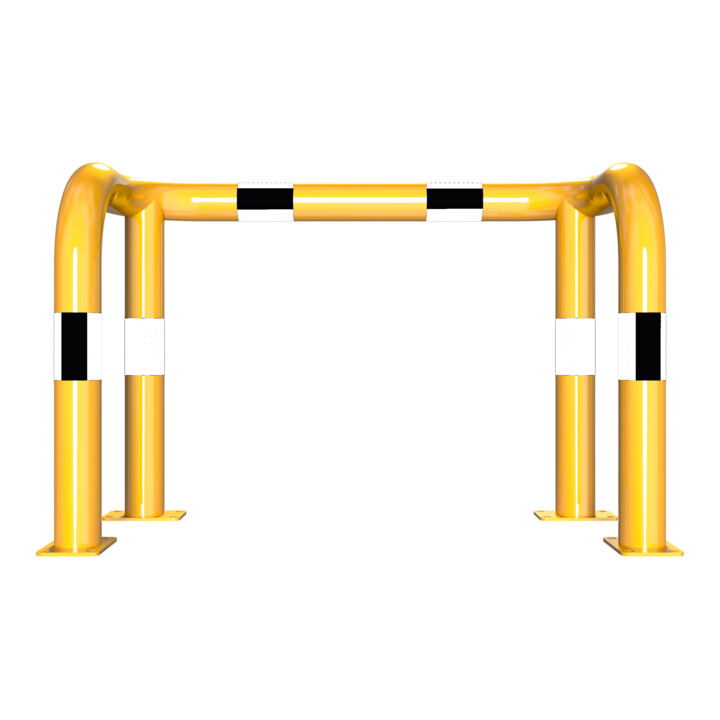 Schake Rammschutzbügel Doppelbügel, Gesamttiefe 400 mm + 4 Standpfosten gelb/schwarz Breite: 1000 mm, Höhe Überflur: 650 mm zum Aufdübeln