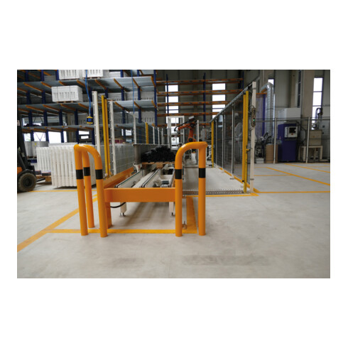 Schake Rammschutzbügel Doppelbügel, Gesamttiefe 400 mm + 4 Standpfosten gelb/schwarz Breite: 1000 mm, Höhe Überflur: 650 mm zum Einbetonieren