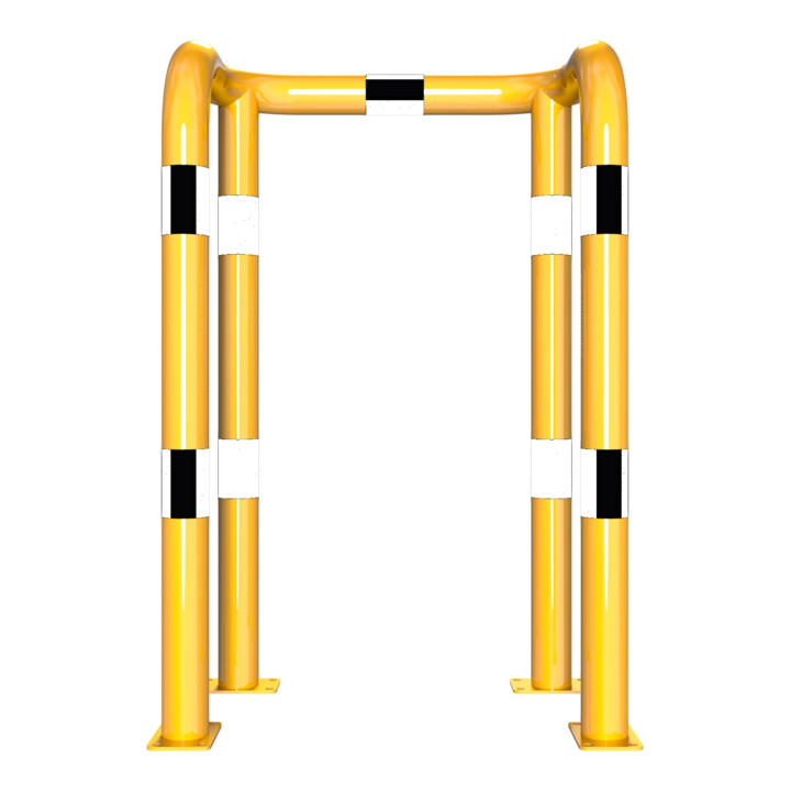 Schake Rammschutzbügel Doppelbügel, Gesamttiefe 400 mm + 4 Standpfosten gelb/schwarz Breite: 750 mm, Höhe Überflur: 1150 mm zum Aufdübeln