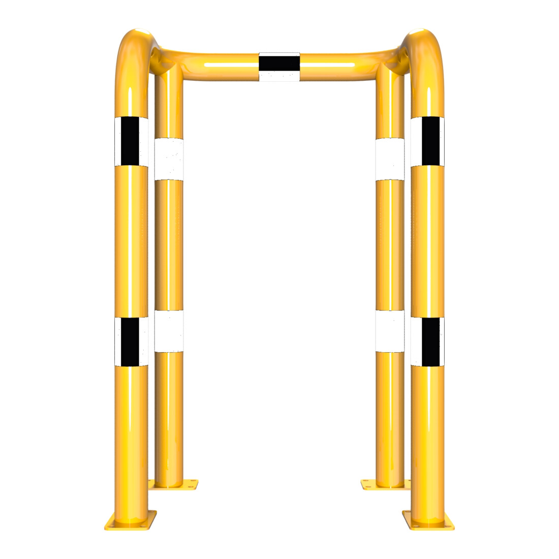Schake Rammschutzbügel Doppelbügel, Gesamttiefe 400 mm + 4 Standpfosten gelb/schwarz Breite: 750 mm, Höhe Überflur: 1150 mm zum Aufdübeln
