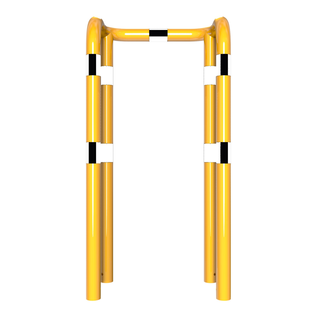 Schake Rammschutzbügel Doppelbügel, Gesamttiefe 400 mm + 4 Standpfosten gelb/schwarz Breite: 750 mm, Höhe Überflur: 1150 mm zum Einbetonieren