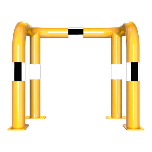Schake Rammschutzbügel Doppelbügel, Gesamttiefe 400 mm + 4 Standpfosten gelb/schwarz Breite: 750 mm, Höhe Überflur: 650 mm zum Aufdübeln