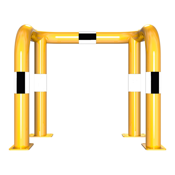 Schake Rammschutzbügel Doppelbügel, Gesamttiefe 400 mm + 4 Standpfosten gelb/schwarz Breite: 750 mm, Höhe Überflur: 650 mm zum Aufdübeln