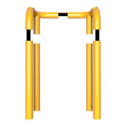 Schake Rammschutzbügel Doppelbügel, Gesamttiefe 400 mm + 4 Standpfosten gelb/schwarz Breite: 750 mm, Höhe Überflur: 650 mm zum Einbetonieren-2