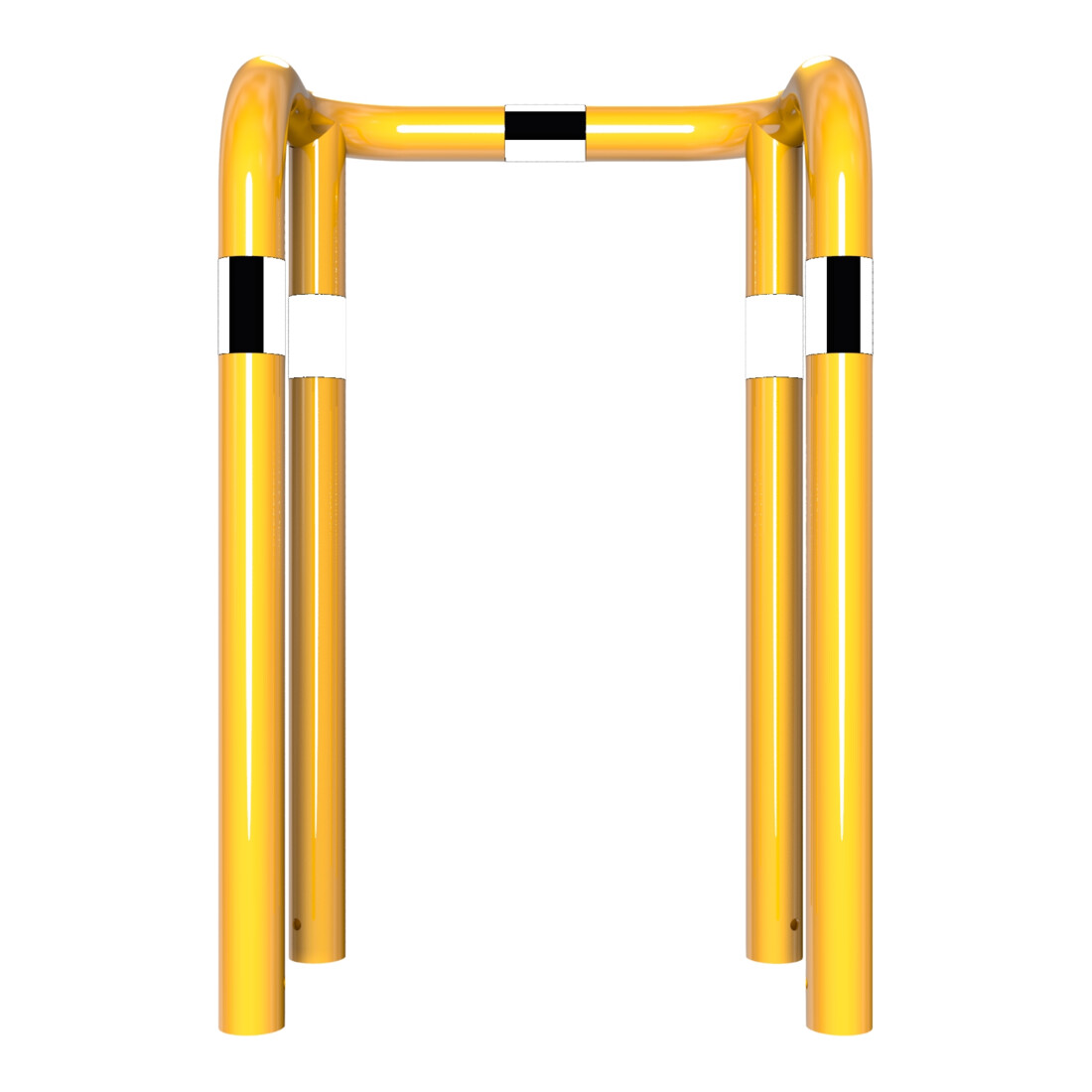 Schake Rammschutzbügel Doppelbügel, Gesamttiefe 400 mm + 4 Standpfosten gelb/schwarz Breite: 750 mm, Höhe Überflur: 650 mm zum Einbetonieren