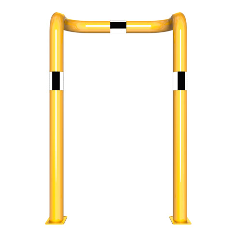 Schake Rammschutzbügel Doppelbügel, vertiefte Ausführung Gesamttiefe: ca. 350mm + 2 Standpfosten gelb/schwarz Breite: 750 mm, Höhe Überflur: 1150 mm zum Aufdübeln