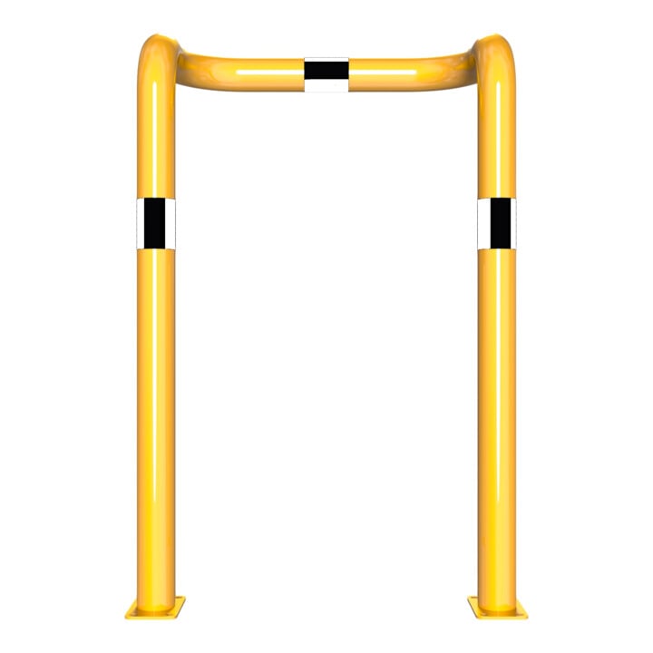 Schake Rammschutzbügel Doppelbügel, vertiefte Ausführung Gesamttiefe: ca. 350mm + 2 Standpfosten gelb/schwarz Breite: 750 mm, Höhe Überflur: 1150 mm zum Aufdübeln