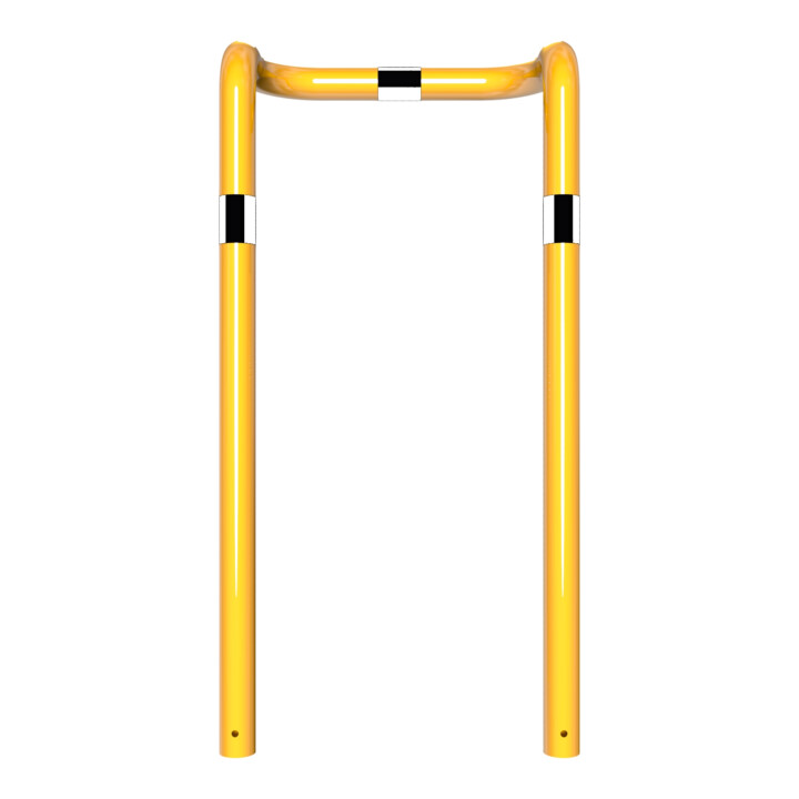 Schake Rammschutzbügel Doppelbügel, vertiefte Ausführung Gesamttiefe: ca. 350mm + 2 Standpfosten gelb/schwarz Breite: 750 mm, Höhe Überflur: 1150 mm zum Einbetonieren
