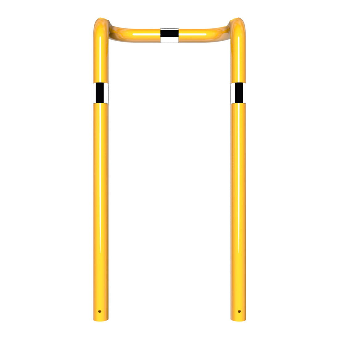 Schake Rammschutzbügel Doppelbügel, vertiefte Ausführung Gesamttiefe: ca. 350mm + 2 Standpfosten gelb/schwarz Breite: 750 mm, Höhe Überflur: 1150 mm zum Einbetonieren