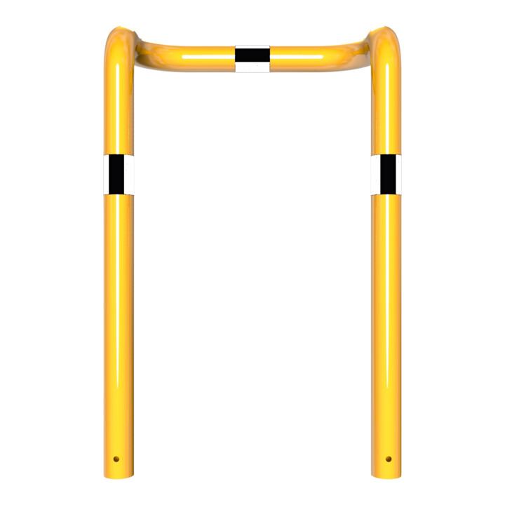 Schake Rammschutzbügel Doppelbügel, vertiefte Ausführung Gesamttiefe: ca. 350mm + 2 Standpfosten gelb/schwarz Breite: 750 mm, Höhe Überflur: 650 mm zum Einbetonieren
