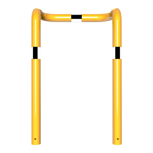 Schake Rammschutzbügel Doppelbügel, vertiefte Ausführung Gesamttiefe: ca. 350mm + 2 Standpfosten gelb/schwarz Breite: 750 mm, Höhe Überflur: 650 mm zum Einbetonieren