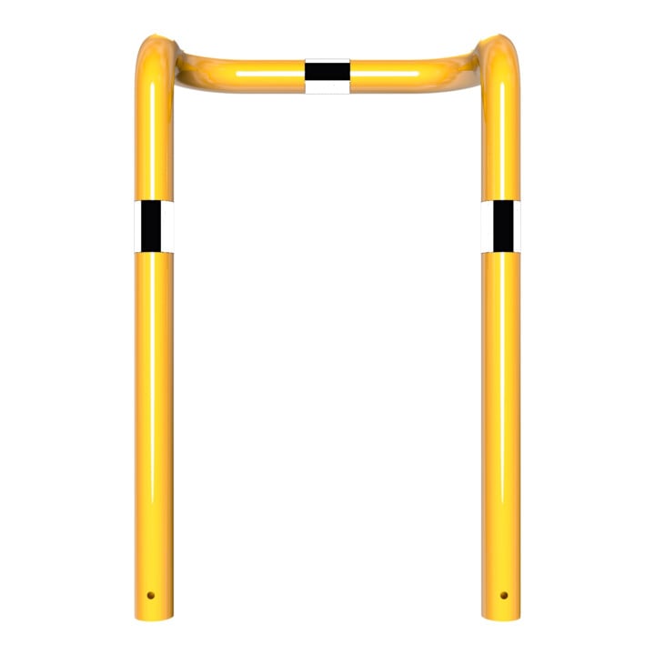 Schake Rammschutzbügel Doppelbügel, vertiefte Ausführung Gesamttiefe: ca. 350mm + 2 Standpfosten gelb/schwarz Breite: 750 mm, Höhe Überflur: 650 mm zum Einbetonieren