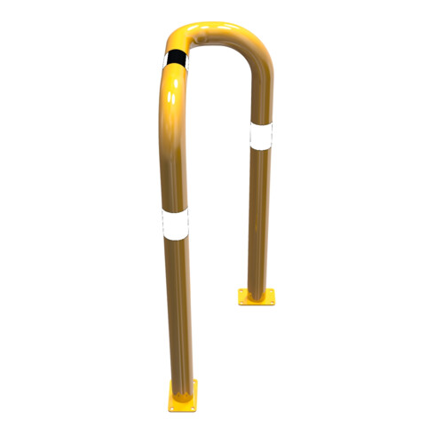 Schake Rammschutzbügel Einseitig, vertiefte Ausführung Gesamttiefe: ca. 350 mm Einseitig rechts gelb/schwarz Breite: 600 mm, Höhe Überflur: 1150 mm zum Aufdübeln