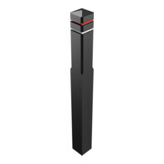 Schake Recyclingpfosten Vierkant 140x140mm, Gesamtlänge: 1400mm + zwei Fräsungen 15mm, zwei Reflektorbänder (oben rot, unten weiß), Farbe: schwarz