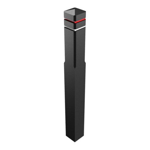 Schake Recyclingpfosten Vierkant 140x140mm, Gesamtlänge: 1400mm + zwei Fräsungen 15mm, zwei Reflektorbänder (oben rot, unten weiß), Farbe: schwarz