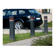 Schake Recyclingpfosten Vierkant 140x140mm, Gesamtlänge: 1400mm + zwei Fräsungen 15mm, zwei Reflektorbänder (oben rot, unten weiß), Farbe: schwarz-4