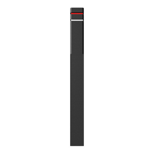 Schake Recyclingpfosten Vierkant 140x140mm, Gesamtlänge: 1400mm + zwei Fräsungen 15mm, zwei Reflektorbänder (oben rot, unten weiß), Farbe: schwarz