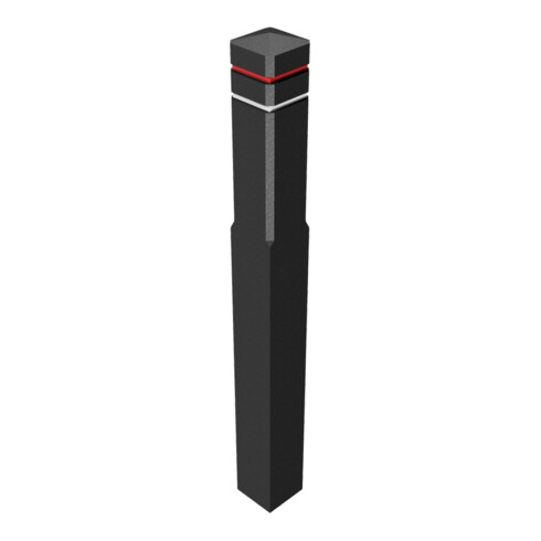 Schake Recyclingpfosten Vierkant 140x140mm, Gesamtlänge: 1400mm + zwei Fräsungen 15mm, zwei Reflektorbänder (oben rot, unten weiß), Farbe: schwarz