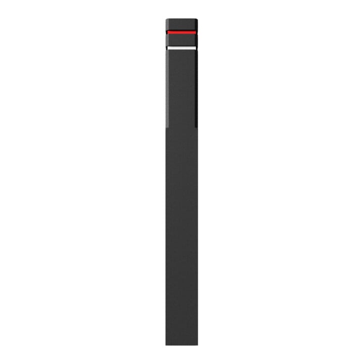 Schake Recyclingpfosten Vierkant 140x140mm, Gesamtlänge: 1400mm + zwei Fräsungen 15mm, zwei Reflektorbänder (oben rot, unten weiß), Farbe: schwarz