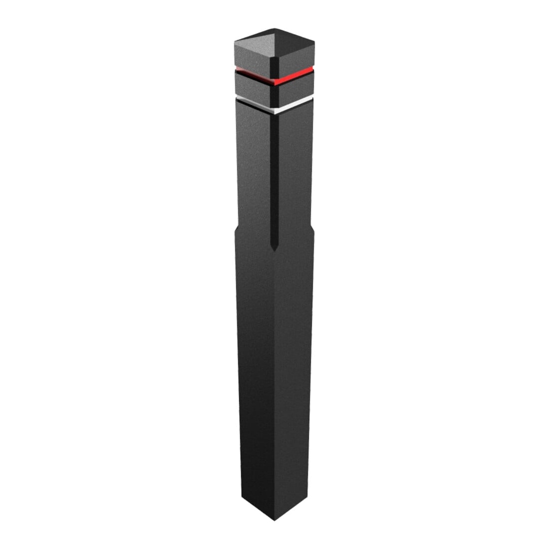 Schake Recyclingpfosten Vierkant 140x140mm, Gesamtlänge: 1400mm + zwei Fräsungen 15mm, zwei Reflektorbänder (oben rot, unten weiß), Farbe: schwarz