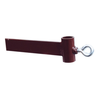 Schake Richtschnurhalter, zum Aufschrauben auf Schnurpfähle, mittels Feststellschraube fixierbar, mit angeschweißtem Flacheisen mit Kerbe zur Seilführung, aufschraubbar auf Ø 18mm Schnurpfähle lackiert