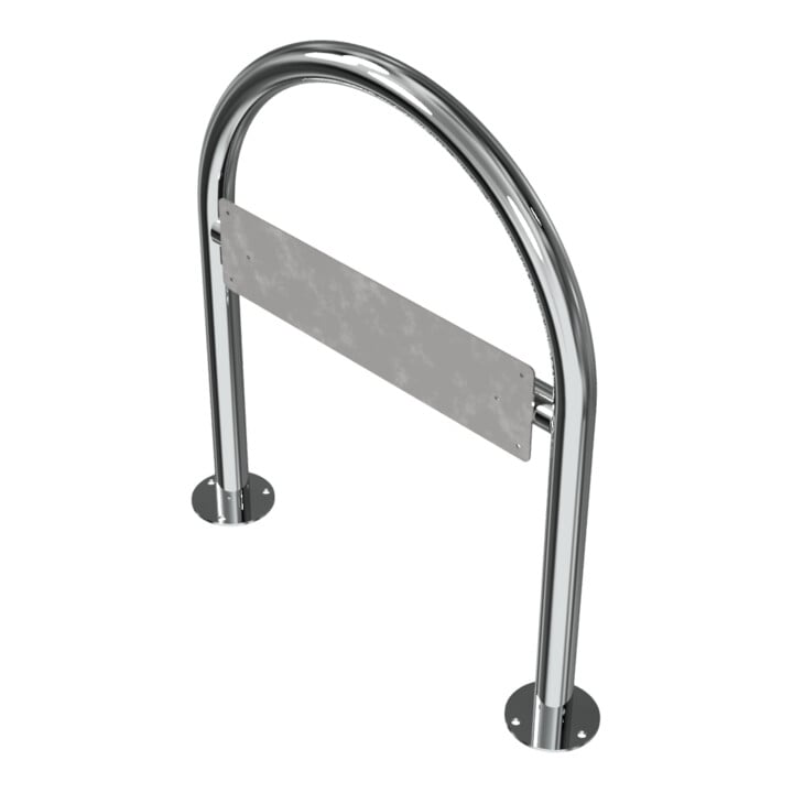 Schake Rundbügel für Parkplatzbeschilderung, Edelstahlrohr Ø48mm + genieteten Schildblech für Kennzeichenhalter (inkl.), Höhe Überflur: 800mm, Breite: 650mm