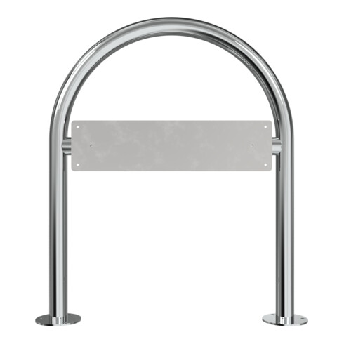 Schake Rundbügel für Parkplatzbeschilderung, Edelstahlrohr Ø48mm + genieteten Schildblech für Kennzeichenhalter (inkl.), Höhe Überflur: 800mm, Breite: 650mm