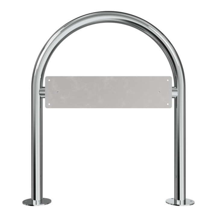 Schake Rundbügel für Parkplatzbeschilderung, Edelstahlrohr Ø48mm + genieteten Schildblech für Kennzeichenhalter (inkl.), Höhe Überflur: 800mm, Breite: 650mm