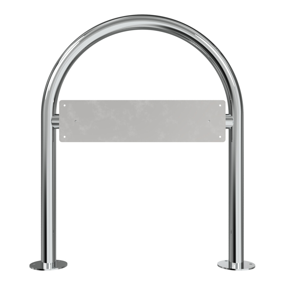 Schake Rundbügel für Parkplatzbeschilderung, Edelstahlrohr Ø48mm + genieteten Schildblech für Kennzeichenhalter (inkl.), Höhe Überflur: 800mm, Breite: 650mm