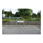 Schake Rundbügel für Parkplatzbeschilderung, Edelstahlrohr Ø48mm + genieteten Schildblech für Kennzeichenhalter (inkl.), Höhe Überflur: 800mm, Breite: 650mm-5