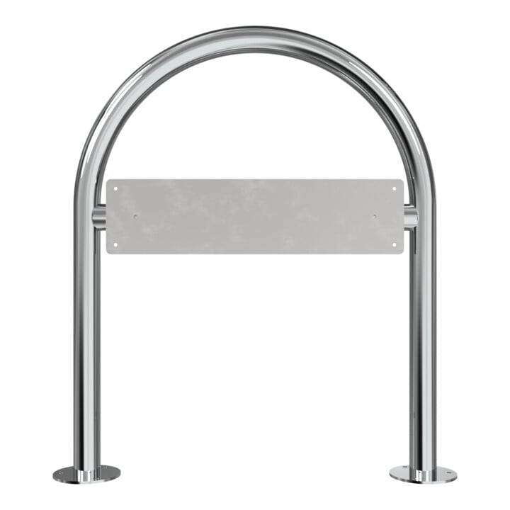 Schake Rundbügel für Parkplatzbeschilderung, Edelstahlrohr Ø48mm + genieteten Schildblech für Kennzeichenhalter (inkl.), Höhe Überflur: 800mm, Breite: 650mm