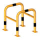 Schake Säulenschutz bestehend aus 2 Steckbaren Rohrbügeln Ø60mm + angeschweißte Stutzen Ø48mm zum ineinanderstecken, Breite: 600mm x: 600mm, Höhe: 650mm, gelb + schwarzen Streifen-1